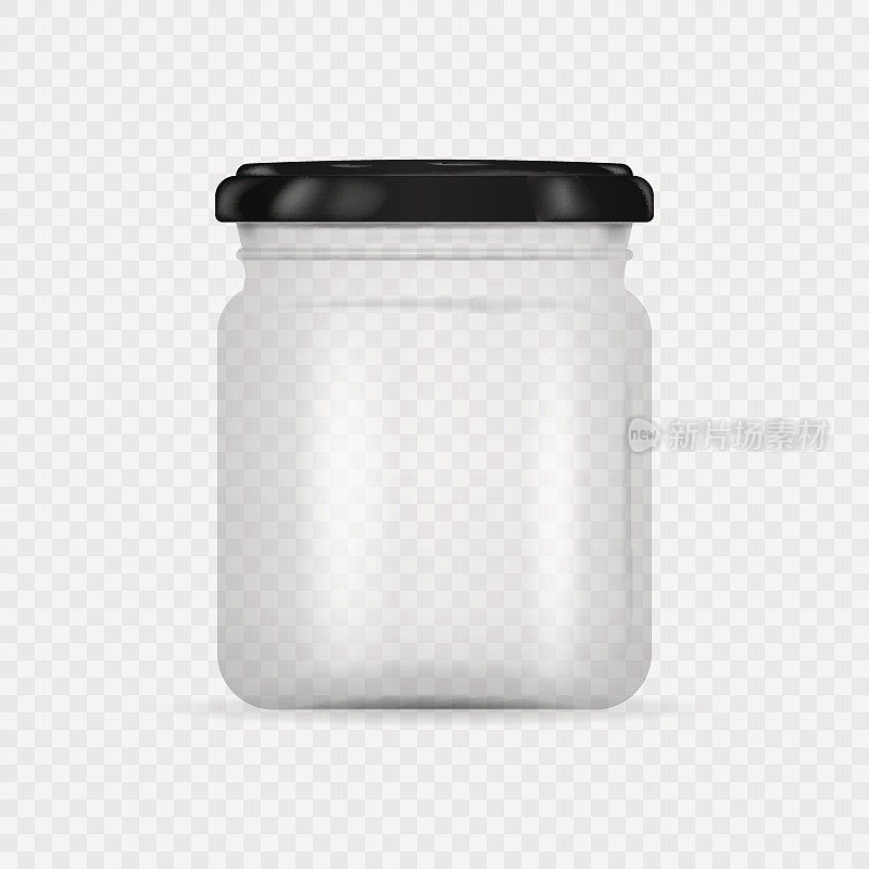 Empty transparent glass jar with screw cap. Round Shape Glass Canister isolated on transparent background. Vector illustration.